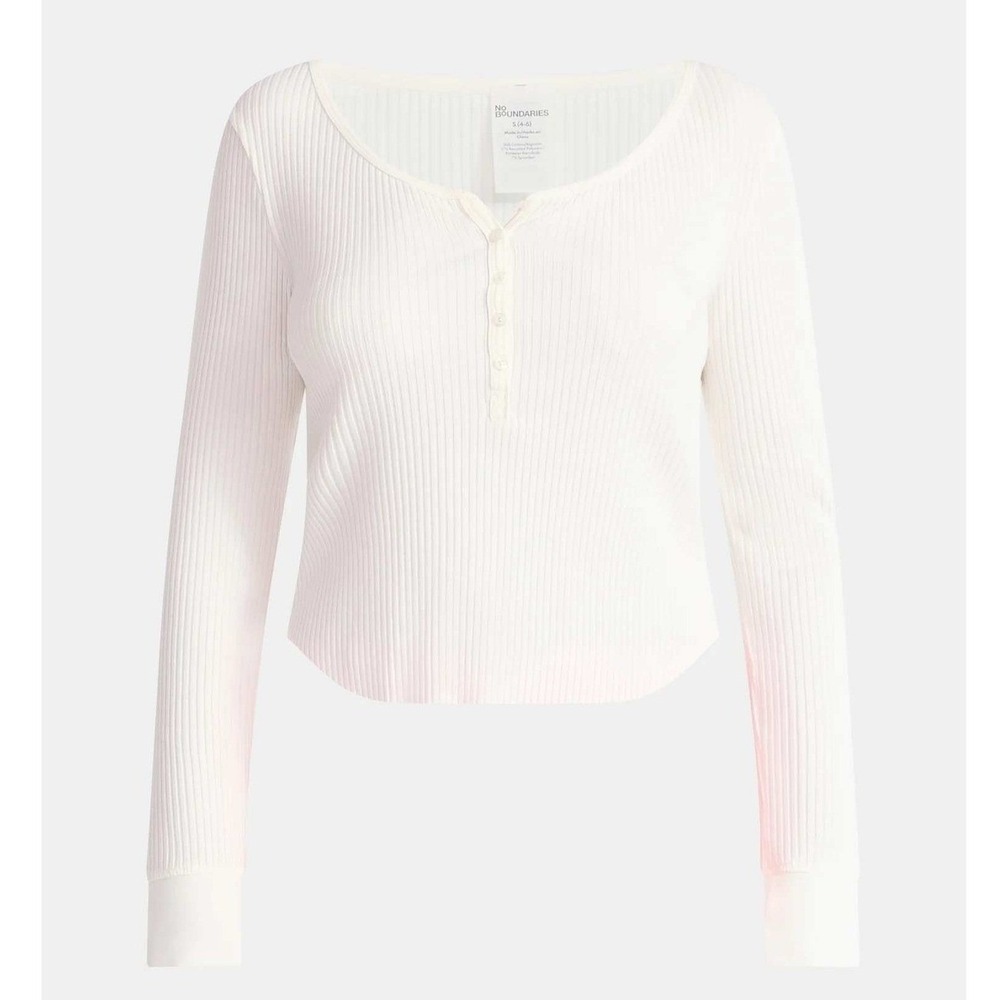 NB Scoop Neck Y2K Vibe Ribbed Shirttail Henley‎ Top Size M White Cream Shirt NWT